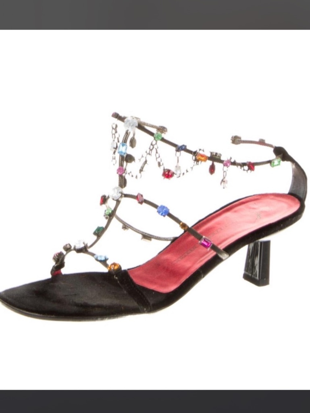 Giuseppe Zanotti Black Jeweled Strappy Mid-Heel Sandal